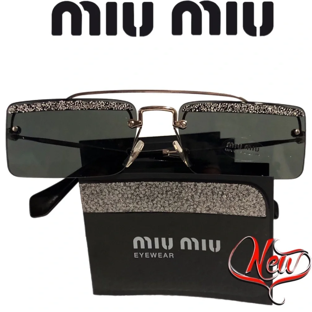 🆕 MIU MIU SOCIETY Black & sparkles Square rimless Sunglasses (810)